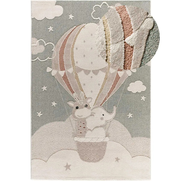CLOWN Alfombra infantil con animales en globo, 120x170 cm