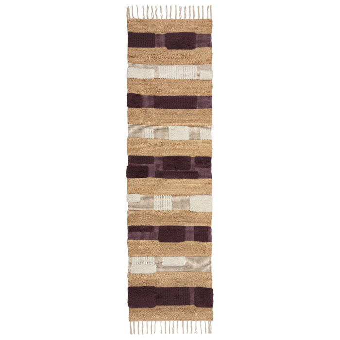 Tapis de couloir jute et laine MEDINA BLOCKS Violet