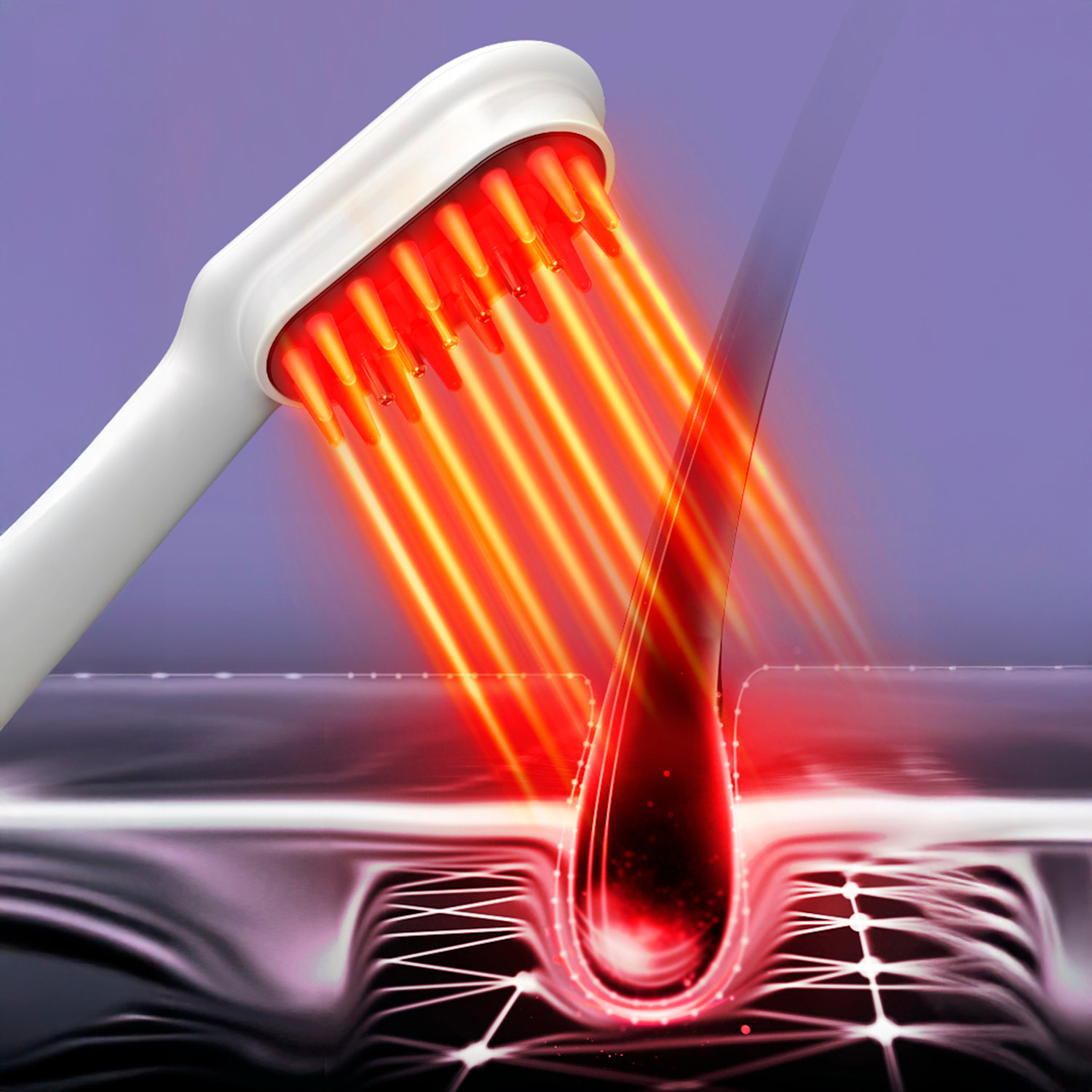 Pettine medico con trattamento di luminoterapia e massaggio a 9 intensità.