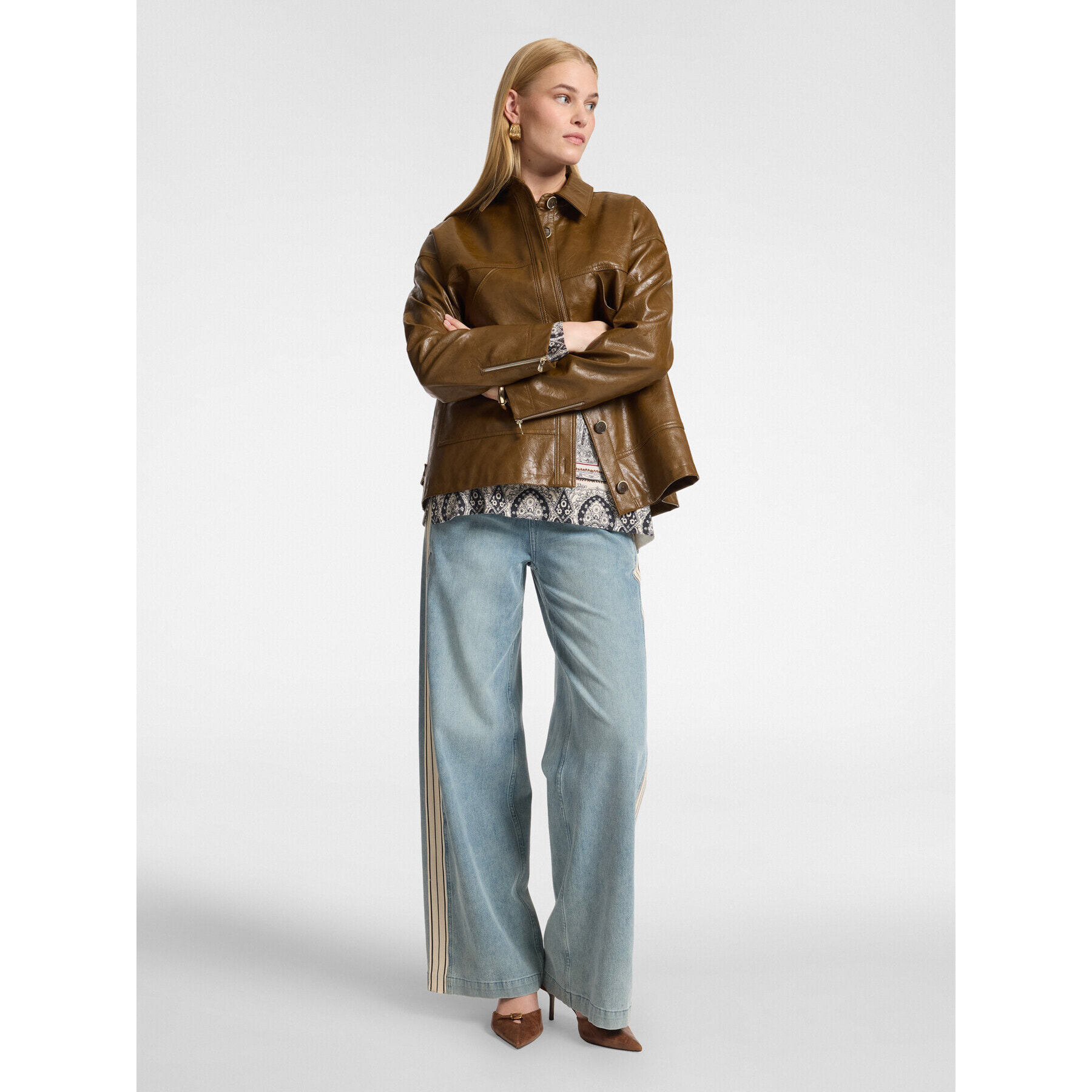 Elena Mirò - Jeans wide leg con bordes laterales - Azul