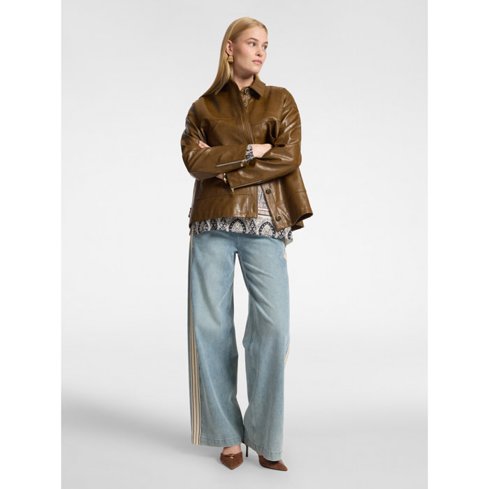 Elena Mirò - Jeans wide leg con bordes laterales - Azul