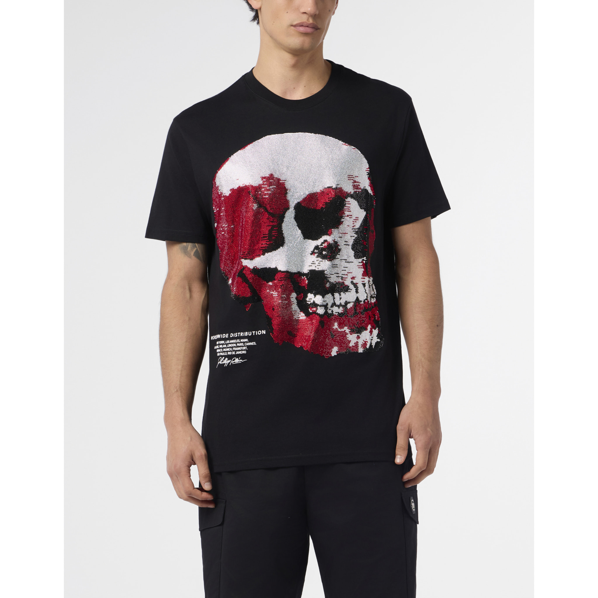 PHILIPP PLEIN Round Neck T-Shirt Red Skull Skull