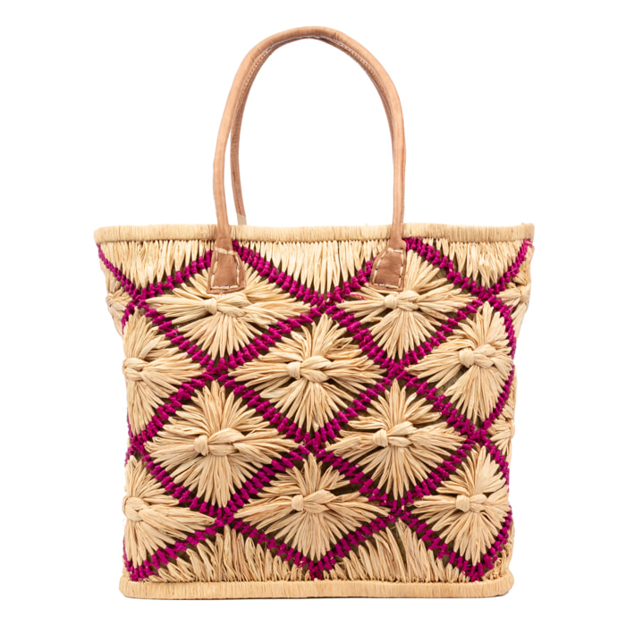 Vigonovo borsa shopper donna. Realizzata in rafia e paglia, con manici in pelle.