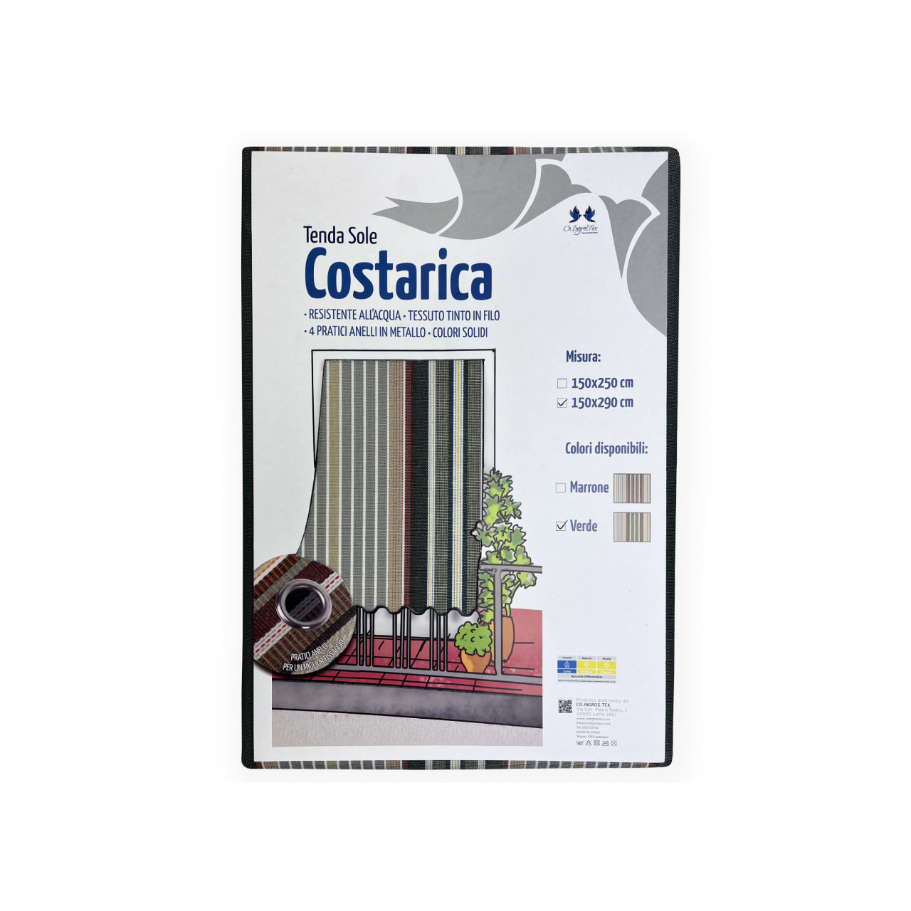 Tenda Da Sole Per Esterni Impermeabile Resistente Con Anelli Rigata Modello Costarica Vari Colori