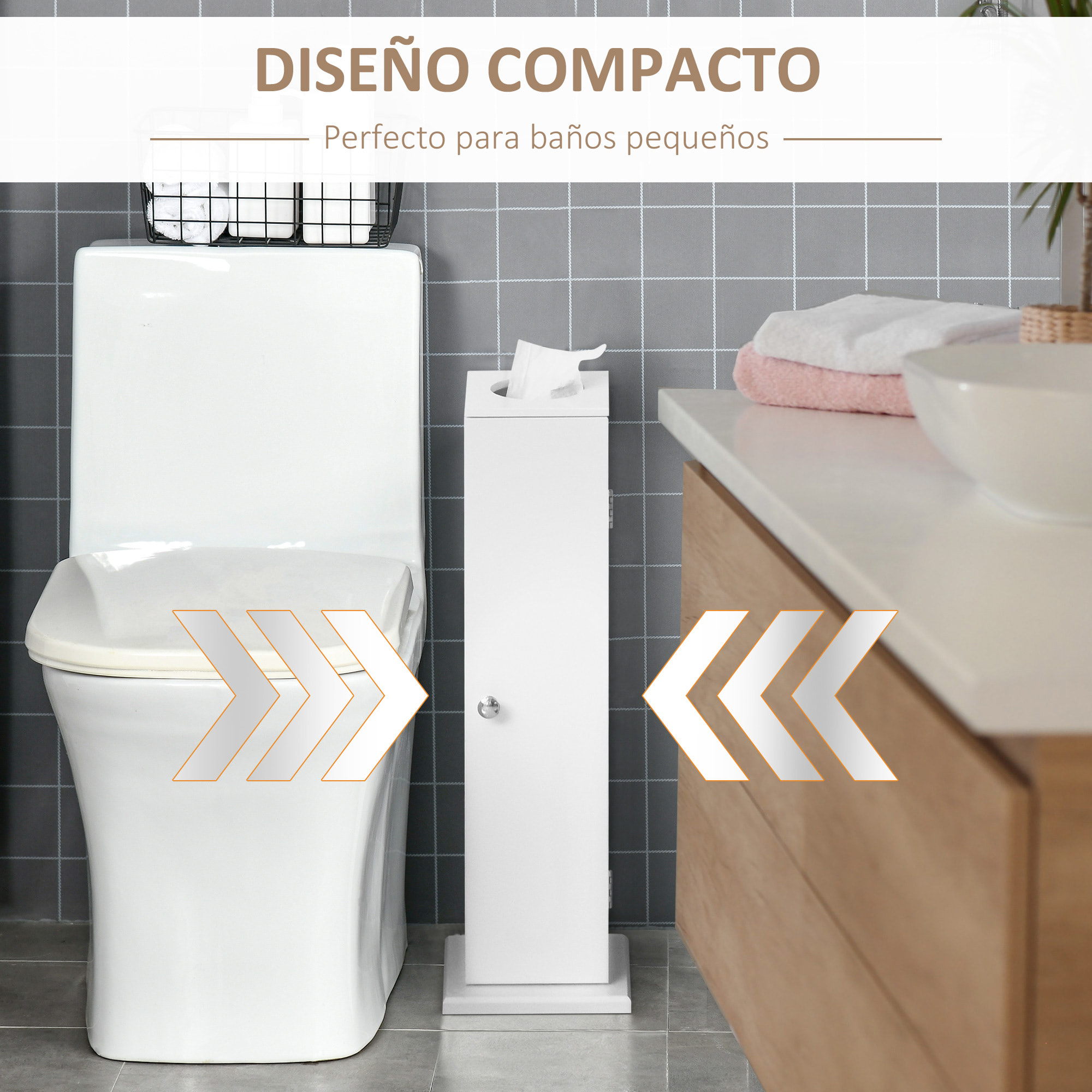 Armario de Baño Estrecho Mueble de Baño con Orificio para Papel Higiénico y Estantes Estilo Moderno para Espacios Pequeños 19,5x19,5x65 cm Blanco