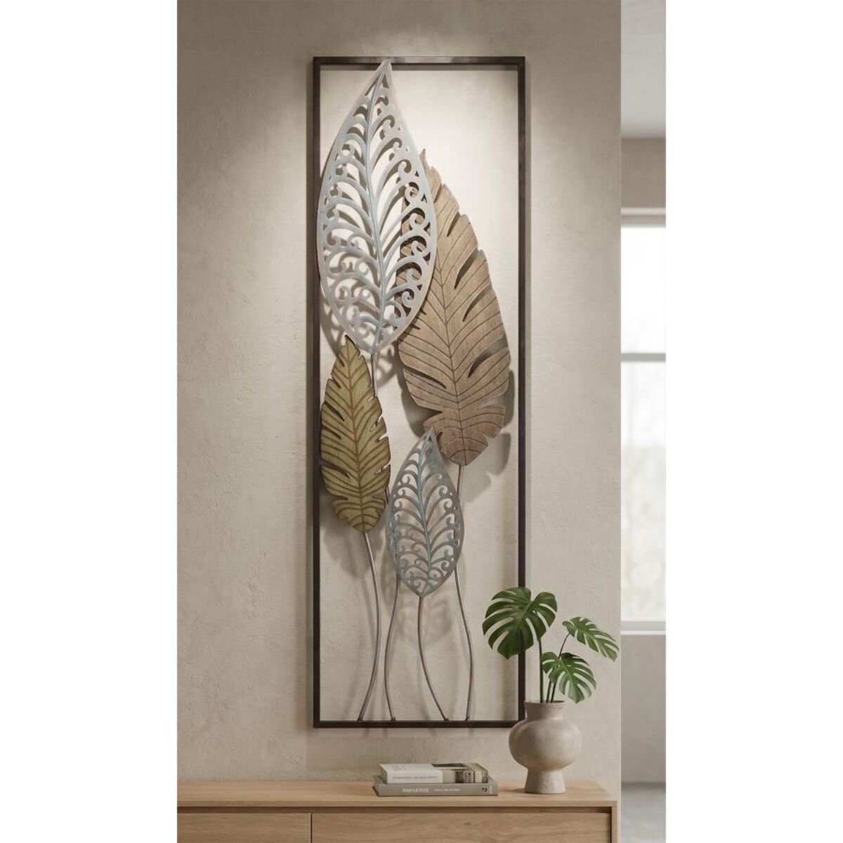 PANNELLO IN FERRO E LEGNO FOGLIE -B- CM 30,5X2,5X99,5