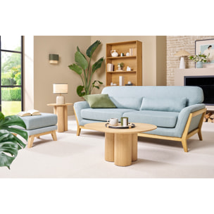 Canapé scandinave 3 places en tissu vert lagon et bois clair YOKO