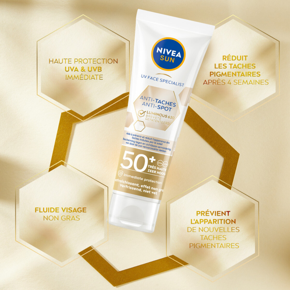 Pack de 2 - Protection Solaire Visage Fluide UV NIVEA SUN FPS 50+ Anti-tâches Luminous 630 40ml