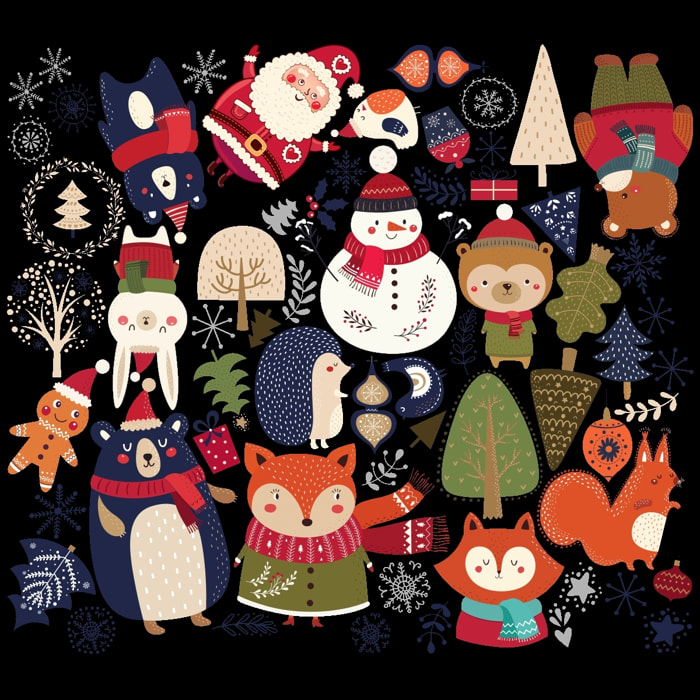 Stickers Noël animaux de la forêt du réveillon - Autocollants stickers adhésifs noël - décoration fêtes