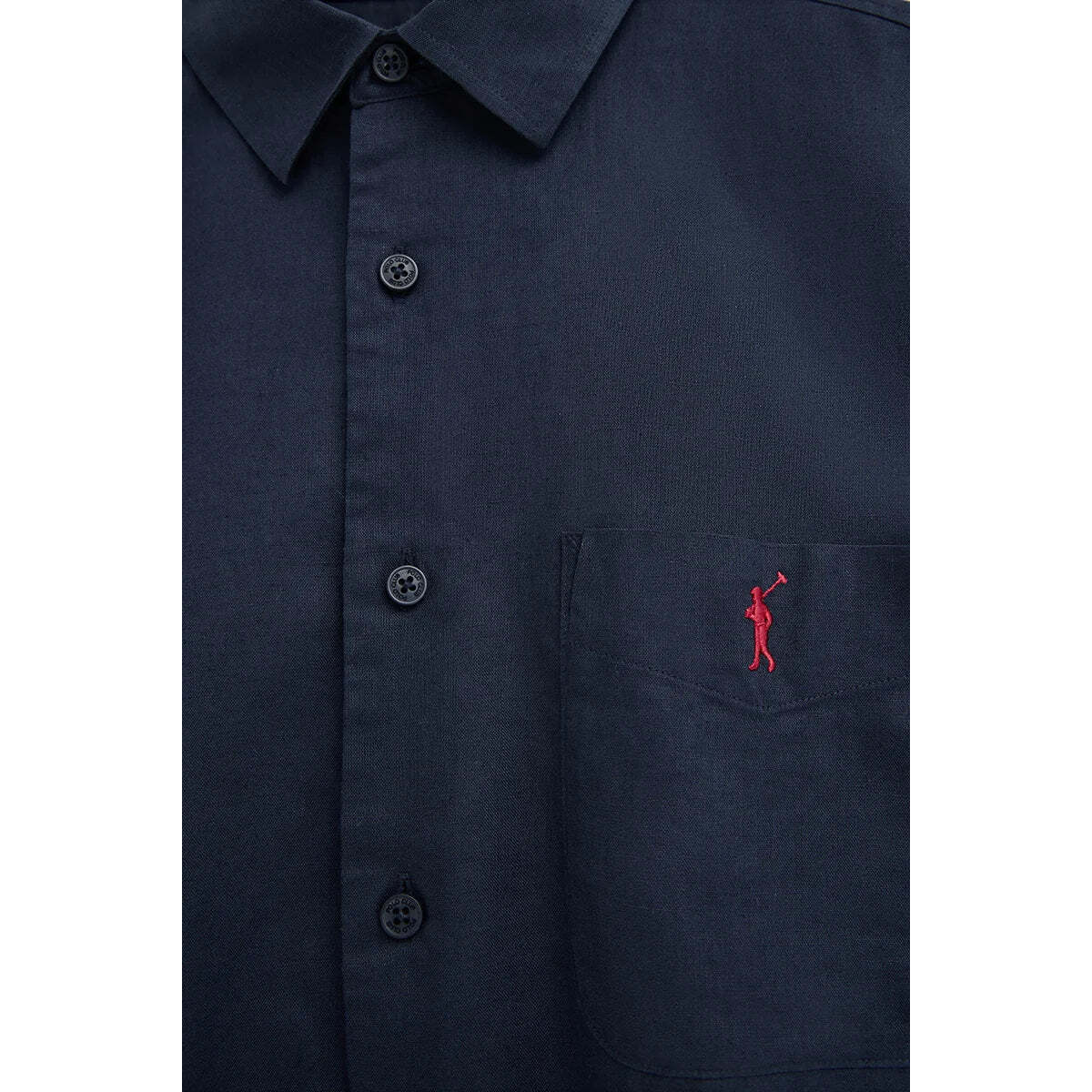 Camicia cotolino blu marino a maniche corte e regular fit con logo Rigby Go