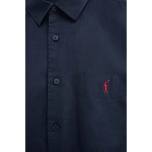 Camicia cotolino blu marino a maniche corte e regular fit con logo Rigby Go