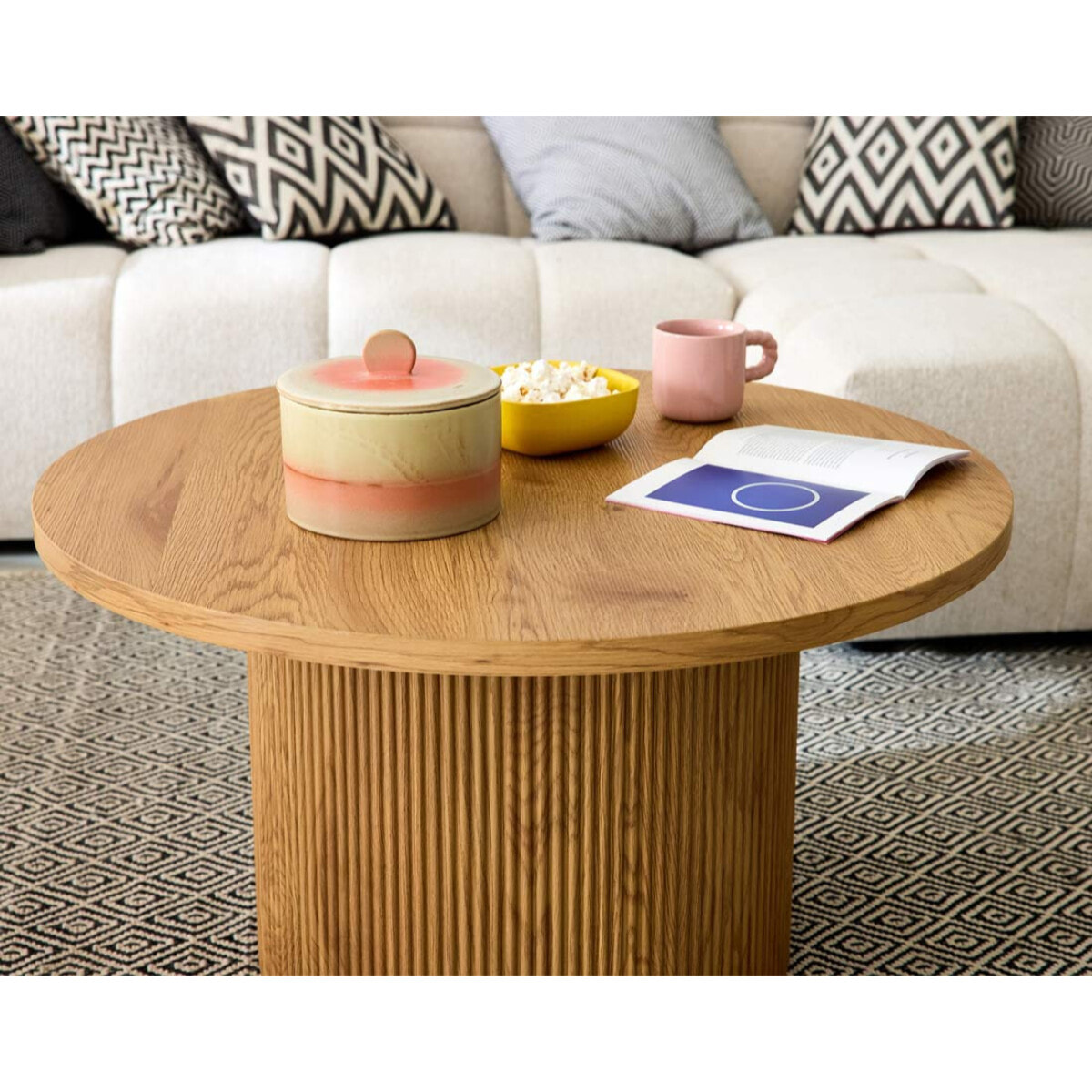 Oliva - table basse ronde - effet bois - 80 cm - Bois