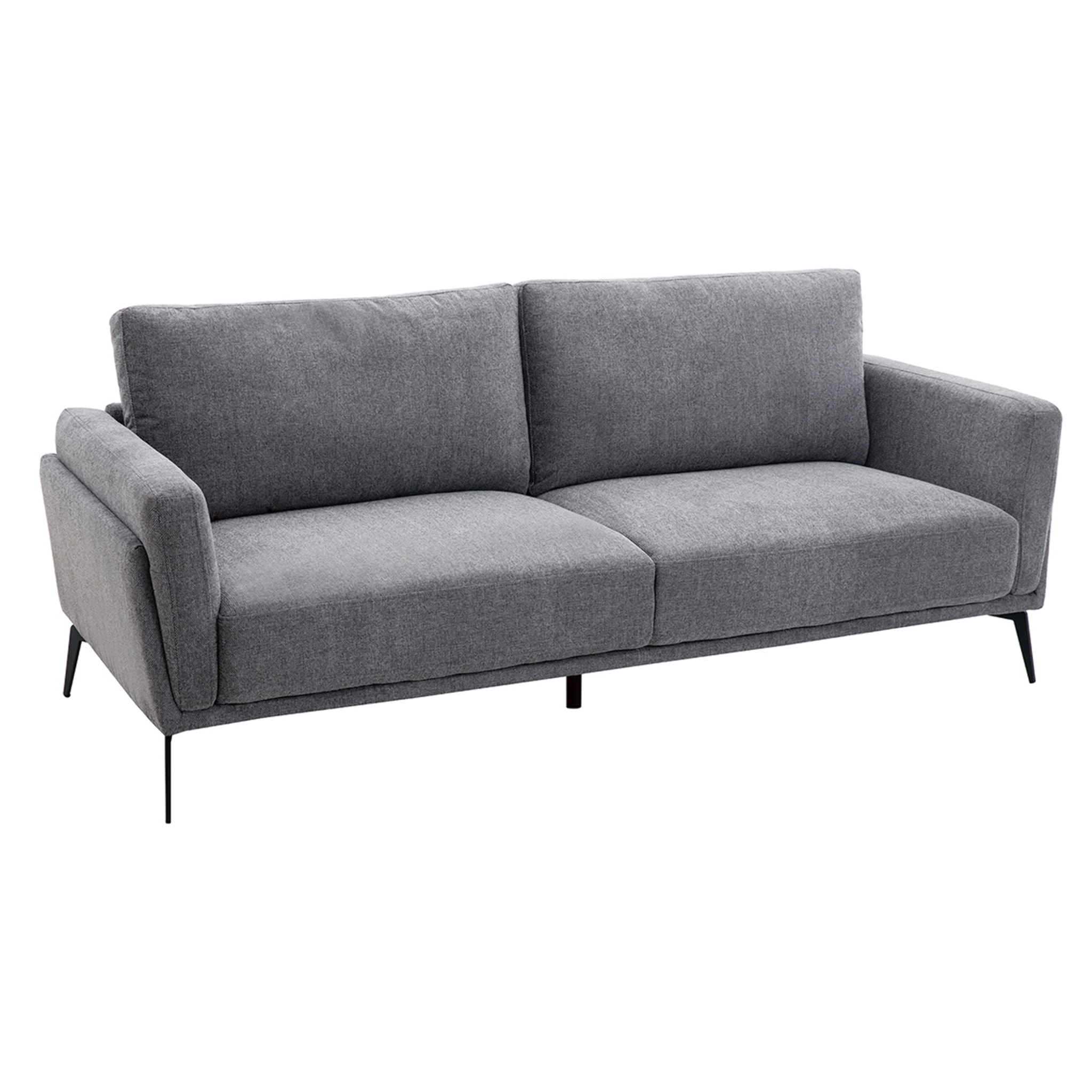 Canapé design 3 places en tissu effet velours texturé gris et métal noir MOSCO
