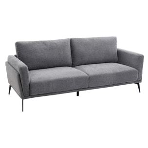 Canapé design 3 places en tissu effet velours texturé gris et métal noir MOSCO