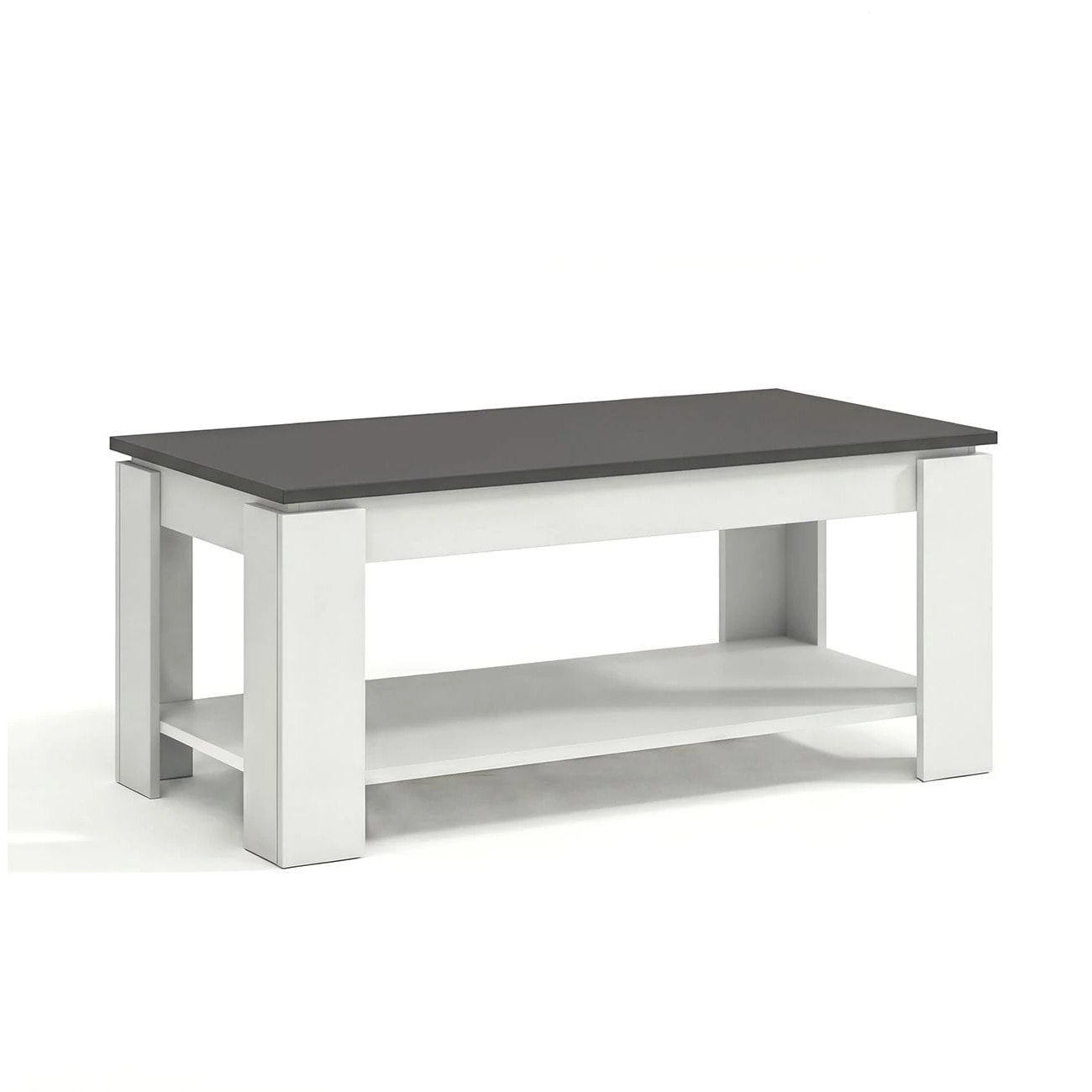 Mesa de centro elevable con almacenaje en blanco mate y gris grafito 102x43-54 cm Lya Blanco Artik (Blanco Mate) - Gris Grafito
