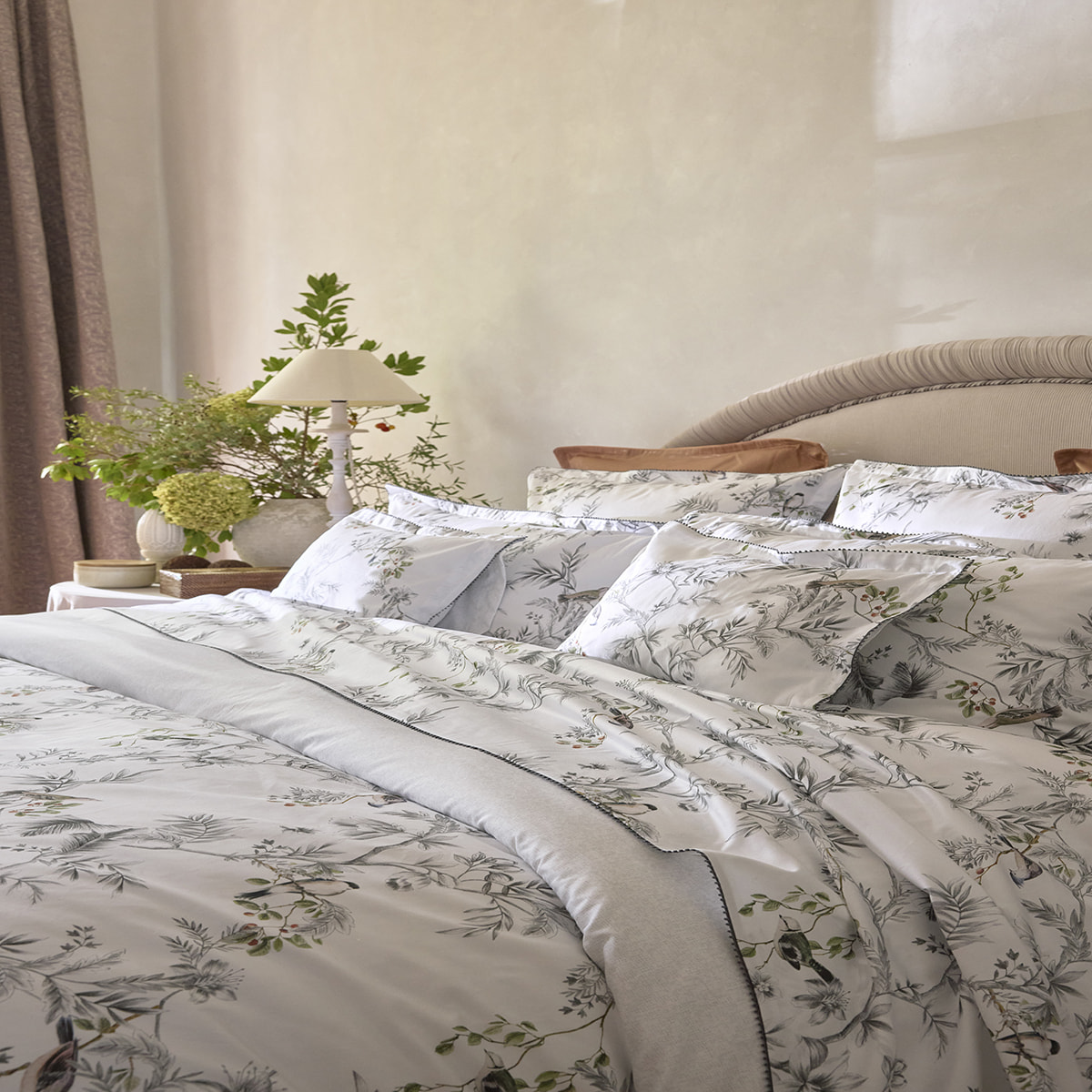 Housse de couette imprimée en satin de coton bio, CHARME, Noir et blanc