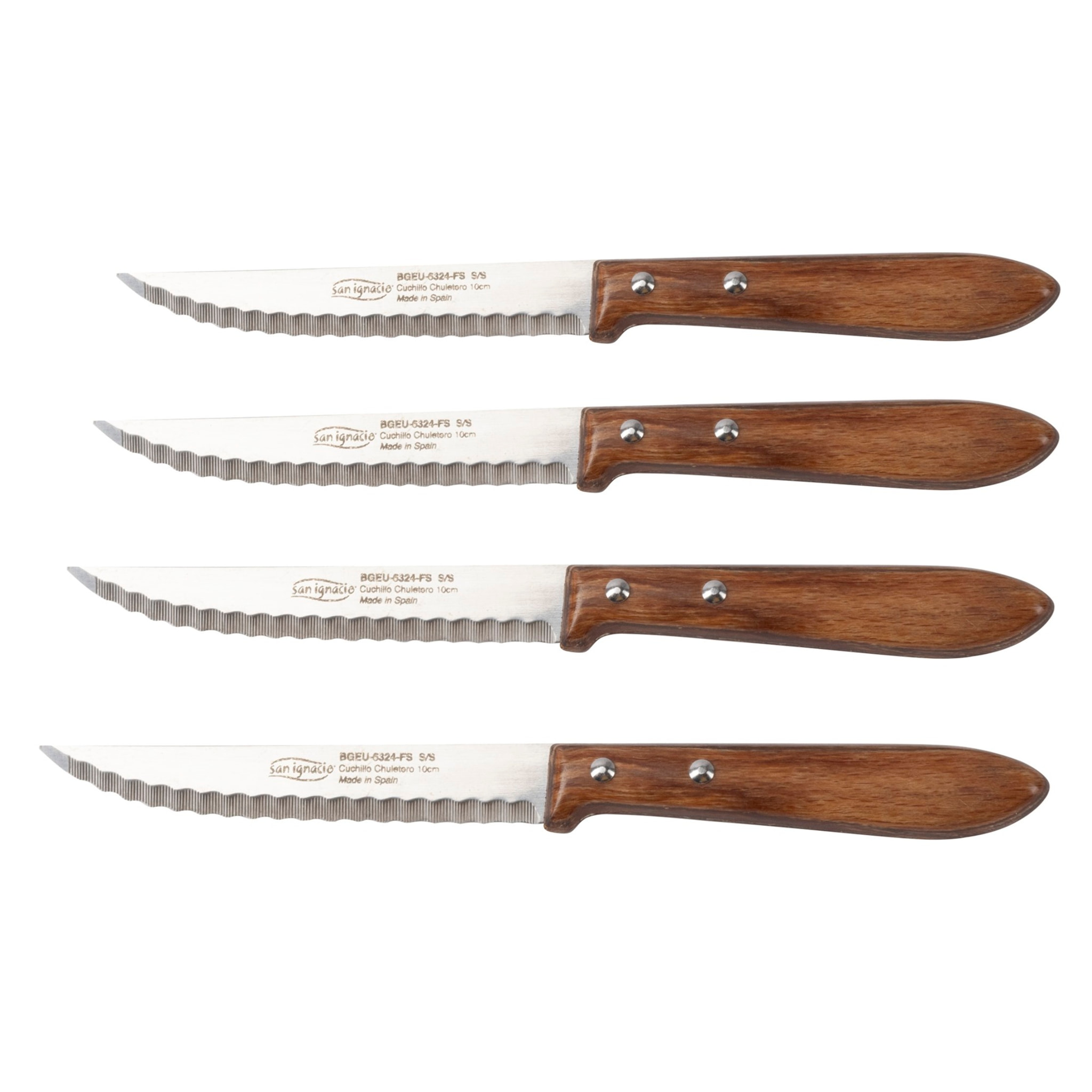 Set de 4 cuchillos chuletero hierro + madera prensada durofol san ignacio