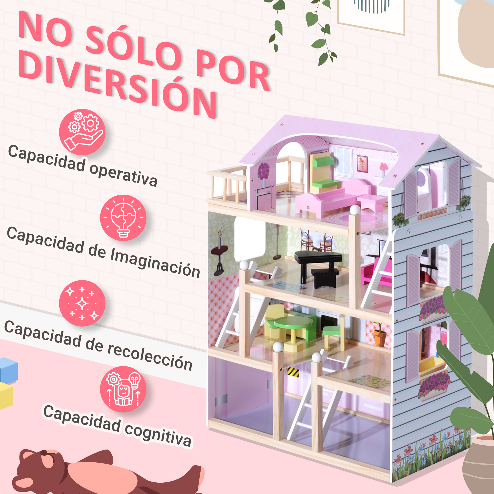 Casa de Muñecas con Muebles Mobiliario Rosado