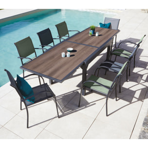 Ensemble table et chaises de jardin  - gris et vert sauge - HONFLEUR XL SPC BEZIERS chêne brun