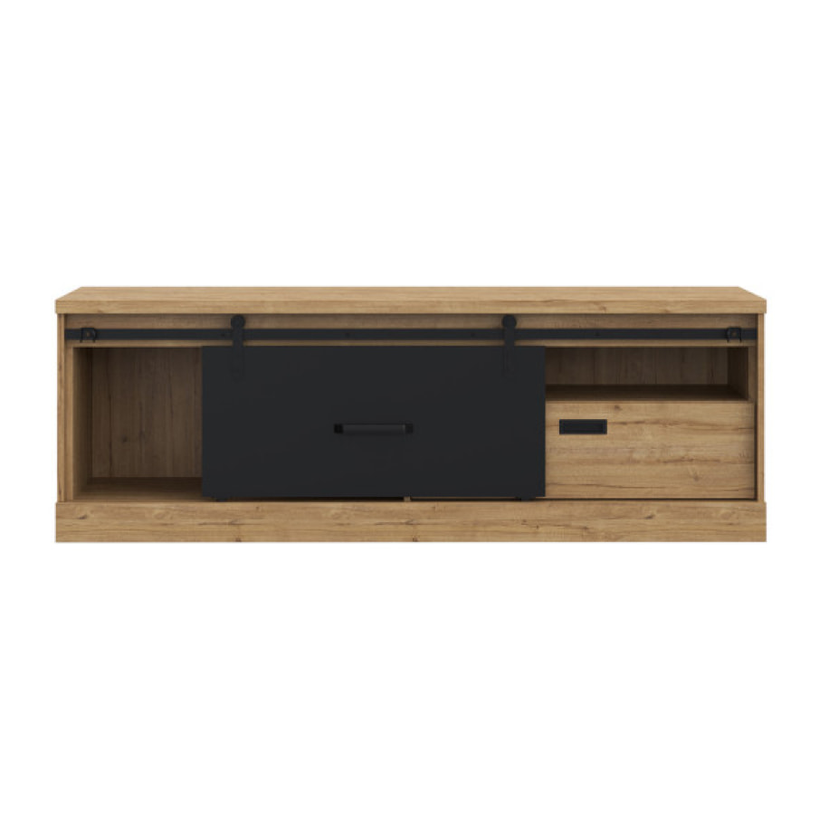 Meuble TV en bois effet chêne & noir L163cm - FACTORY