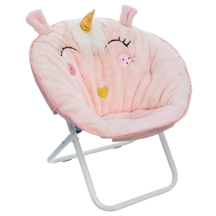 Sillón plegable unicornio, tela rosa d. 50 x h. 55cm