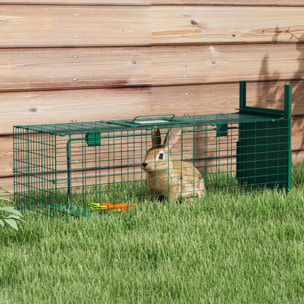 Piège de capture pour petits animaux type lapin rat - entrée, poignée - dim. 80L x 25l x 30H cm - acier vert