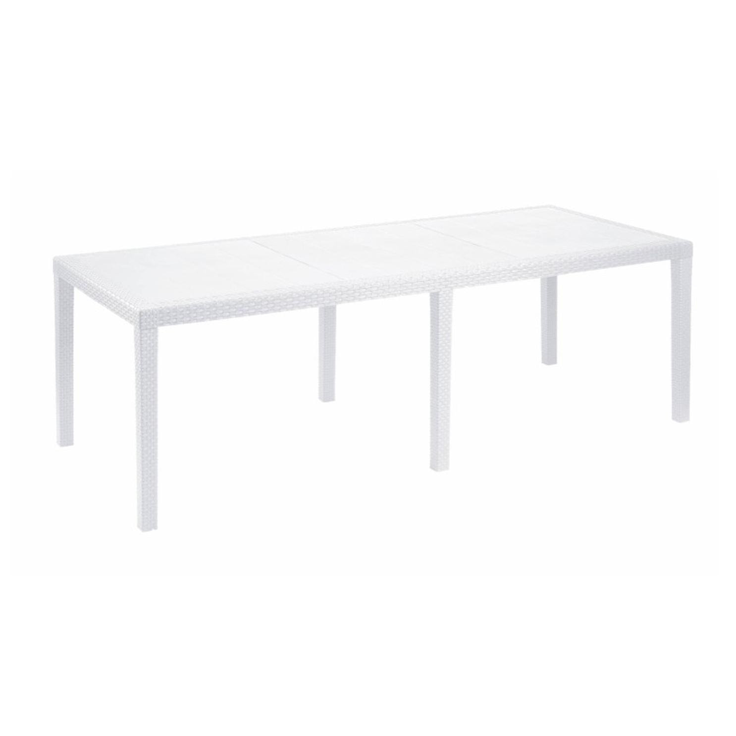 Tavolo da esterno Roma, Tavolo rettangolare allungabile da pranzo, Tavolo da giardino estensibile effetto rattan, 100% Made in Italy, Cm 150x90h72, Bianco