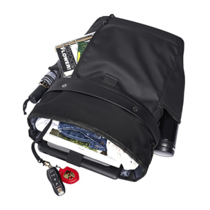 DAM Mochila multi compartimento con capa impermeable, bolsillo porta Laptop 15,6''. Adaptable a Trolley. 30x15x48 Cm. Color: Negro