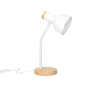 Forlight Mila Lámpara de Escritorio de Estilo Nórdico. Flexo de Escritorio E27 de Acero Blanco y Madera Clara Natural