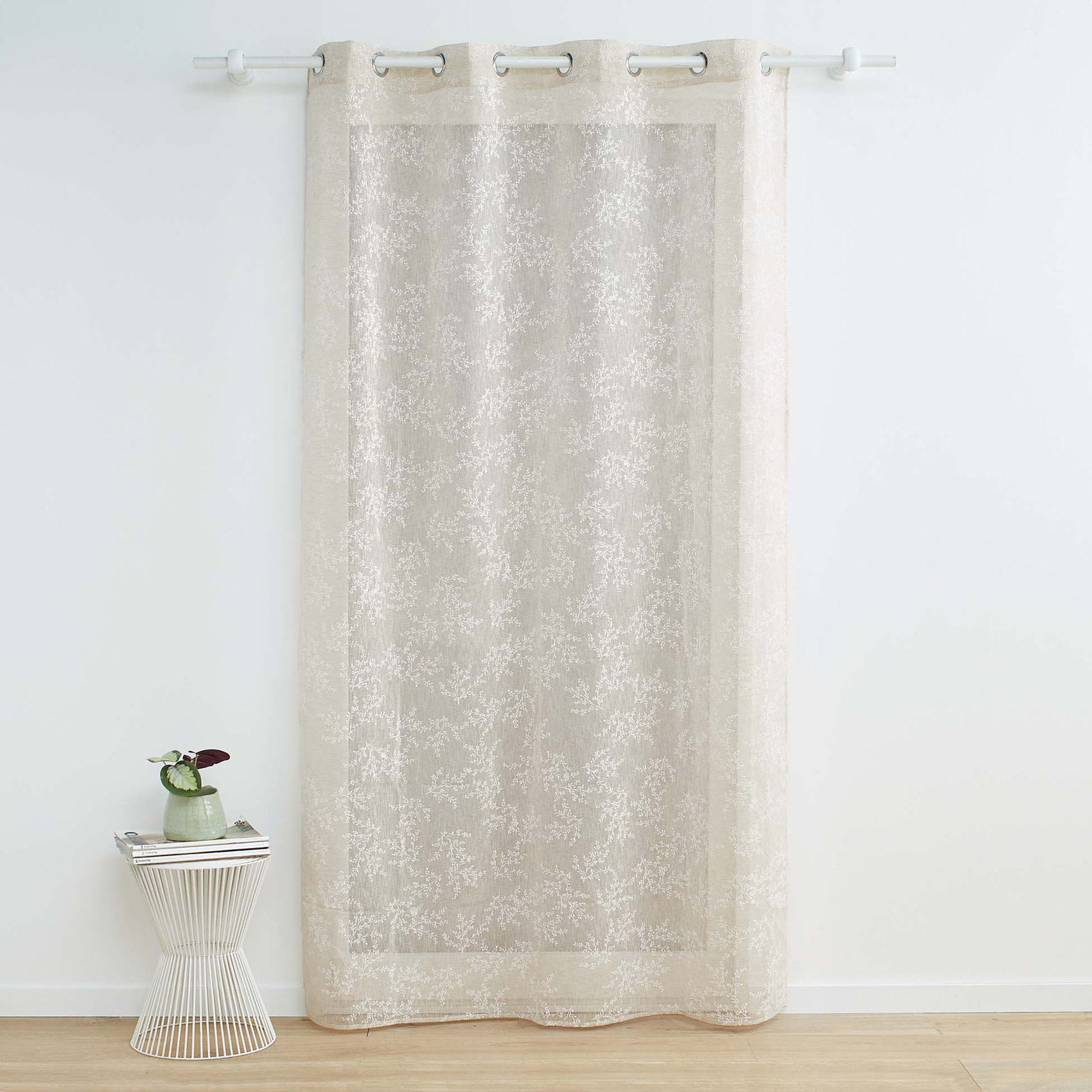 Voilage Vintage fleurs brodées - Taupe