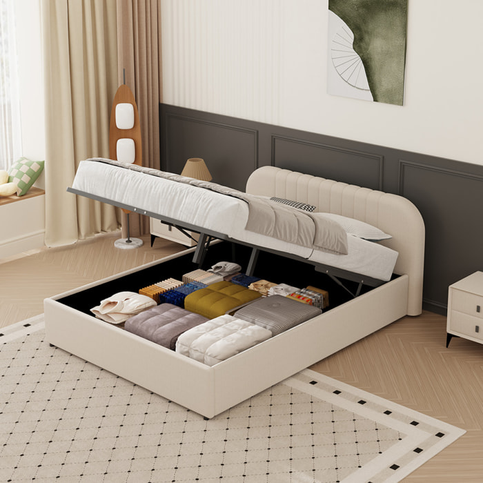 Lit avec coffre de rangement 140x190cm en velours beige MASON