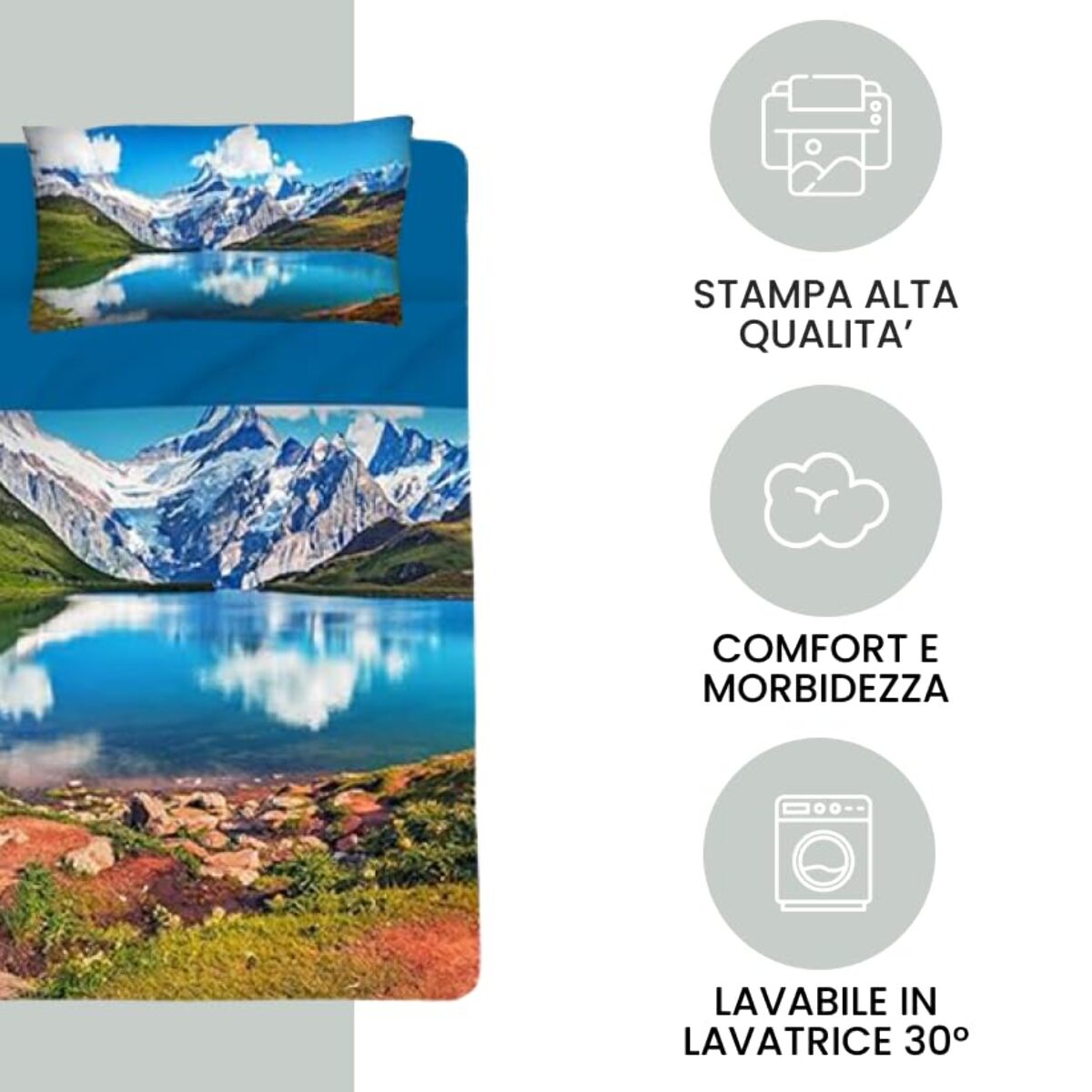 Completo lenzuola singolo in cotone con stampa alta qualità, set letto con lenzuolo sopra, sotto con angoli e federa, morbido e traspirante per pelli sensibili, colori brillanti e resistenti ai lavaggi, certificato OEKO-TEX, comfort quotidiano