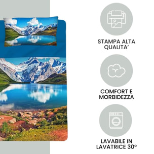 Completo lenzuola singolo in cotone con stampa alta qualità, set letto con lenzuolo sopra, sotto con angoli e federa, morbido e traspirante per pelli sensibili, colori brillanti e resistenti ai lavaggi, certificato OEKO-TEX, comfort quotidiano