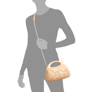 Ausa bolso de mano fabricado en madera natural, con papel trenzado y jute diseño malla de tejido floral