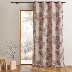 Rideau jacquard en poly-coton à motifs feuilles - Terracotta