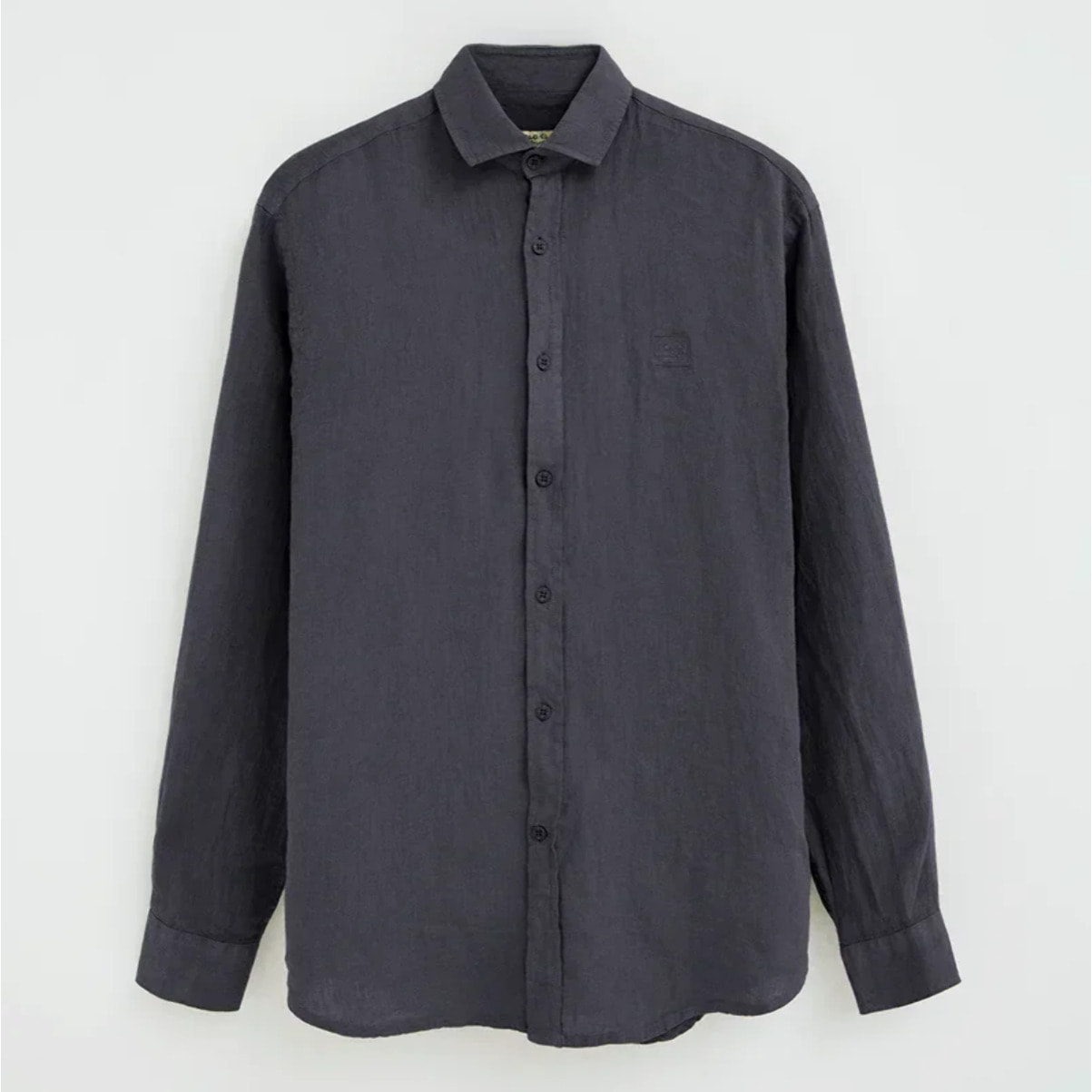 Camicia blu marino in lino regular fit con toppa Polo Club