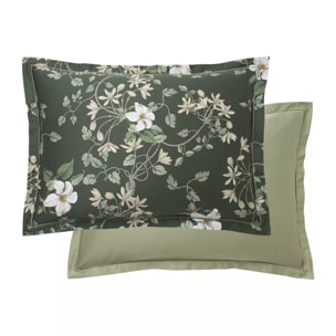 Taie d'oreiller satin de coton imprimé vert Gardenias mousse