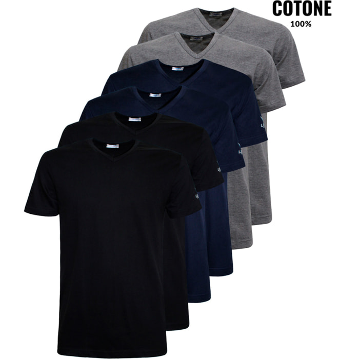 6 T-Shirt Uomo LEGEA Art. 830 Scollo V Assortito