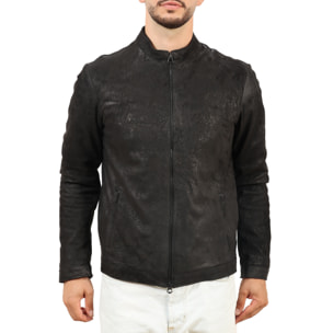 Giubbino in pelle di vitello rifinizione dakota Nero-Slim Fit