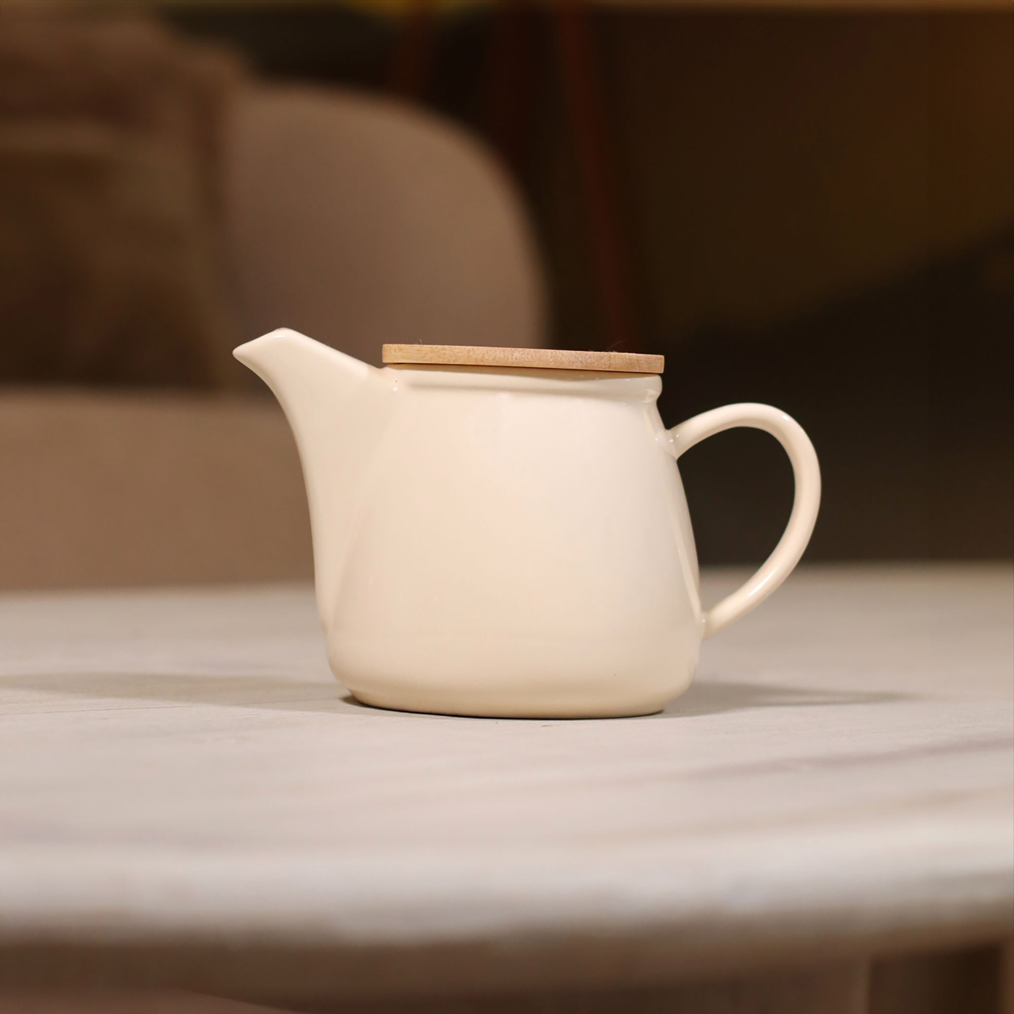 Théière en grès crème avec couvercle en bois 500ml ANNA