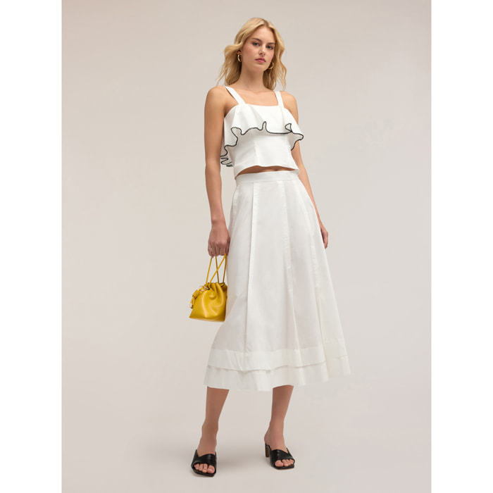 Motivi - Falda plisada de popelina con vuelo - Blanco