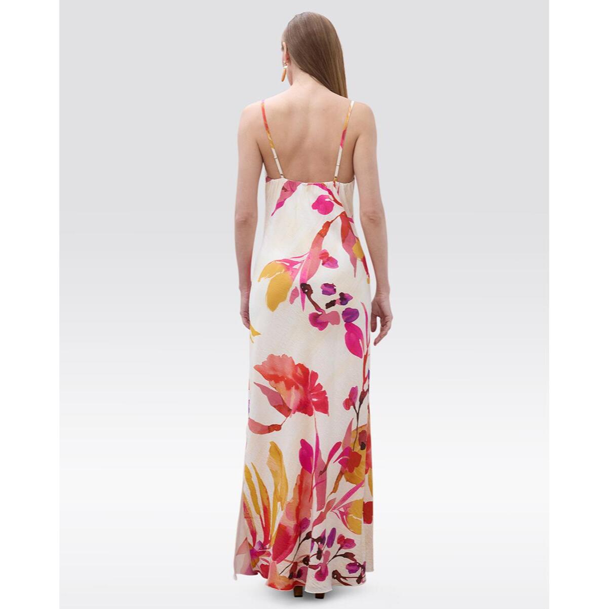Abito lungo sottoveste con stampa floreale e spalline sottili