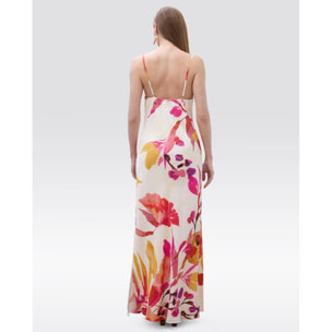 Abito lungo sottoveste con stampa floreale e spalline sottili