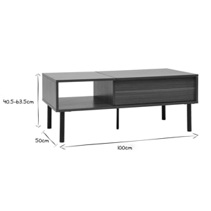 Table basse relevable rectangulaire bois foncé finition noyer et métal noir L100 cm KANE