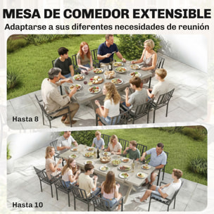 Mesa de Jardín Extensible con Superficie de Aluminio, 154/214x85 cm, Mesa de Comedor Exterior Extensible Rectangular con Imitación Madera para 8-10 Personas, para Patio, Terraza, Gris Claro