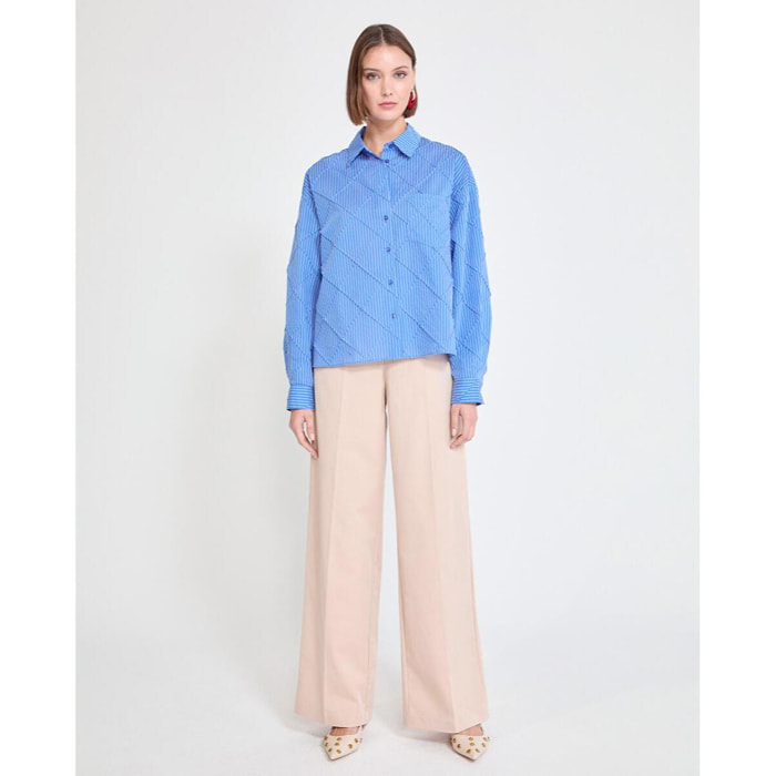 Camicia oversize in popeline con trama a rombi