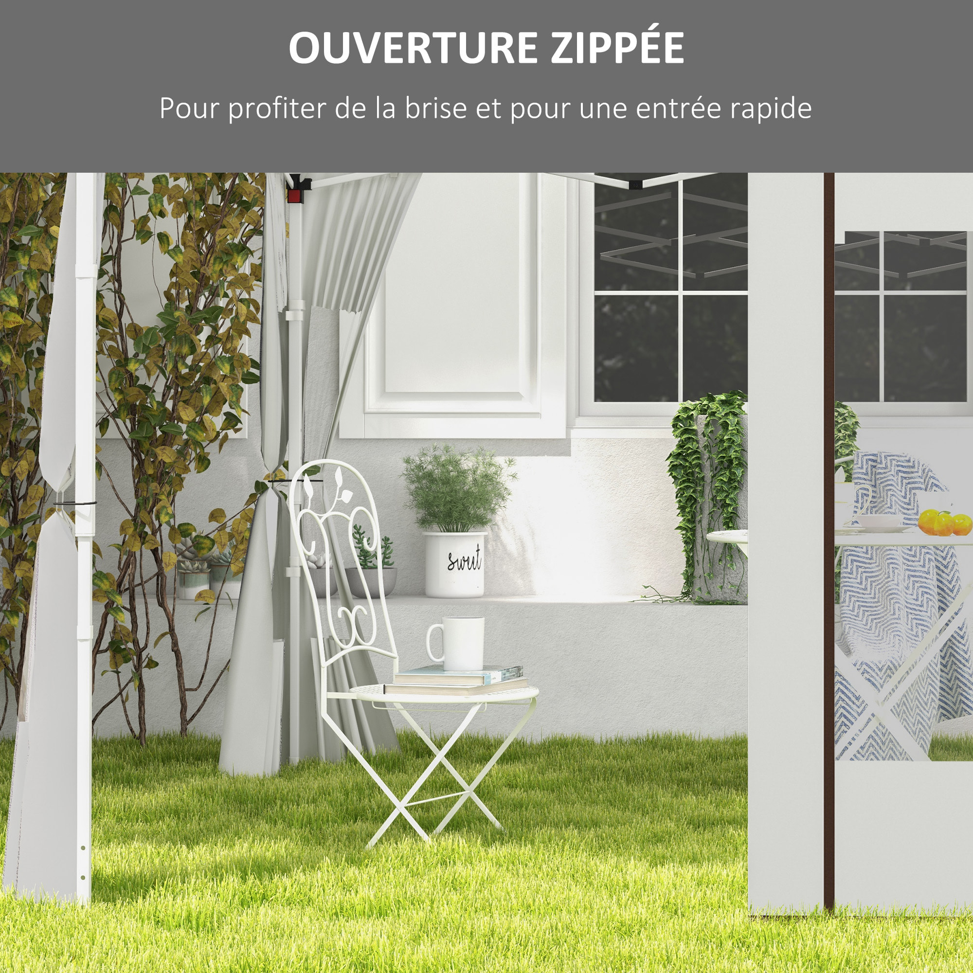 Lot de 2 panneaux latéraux barnum tonnelle 6x3 m ou 3x3 m fenêtres oxford blanc