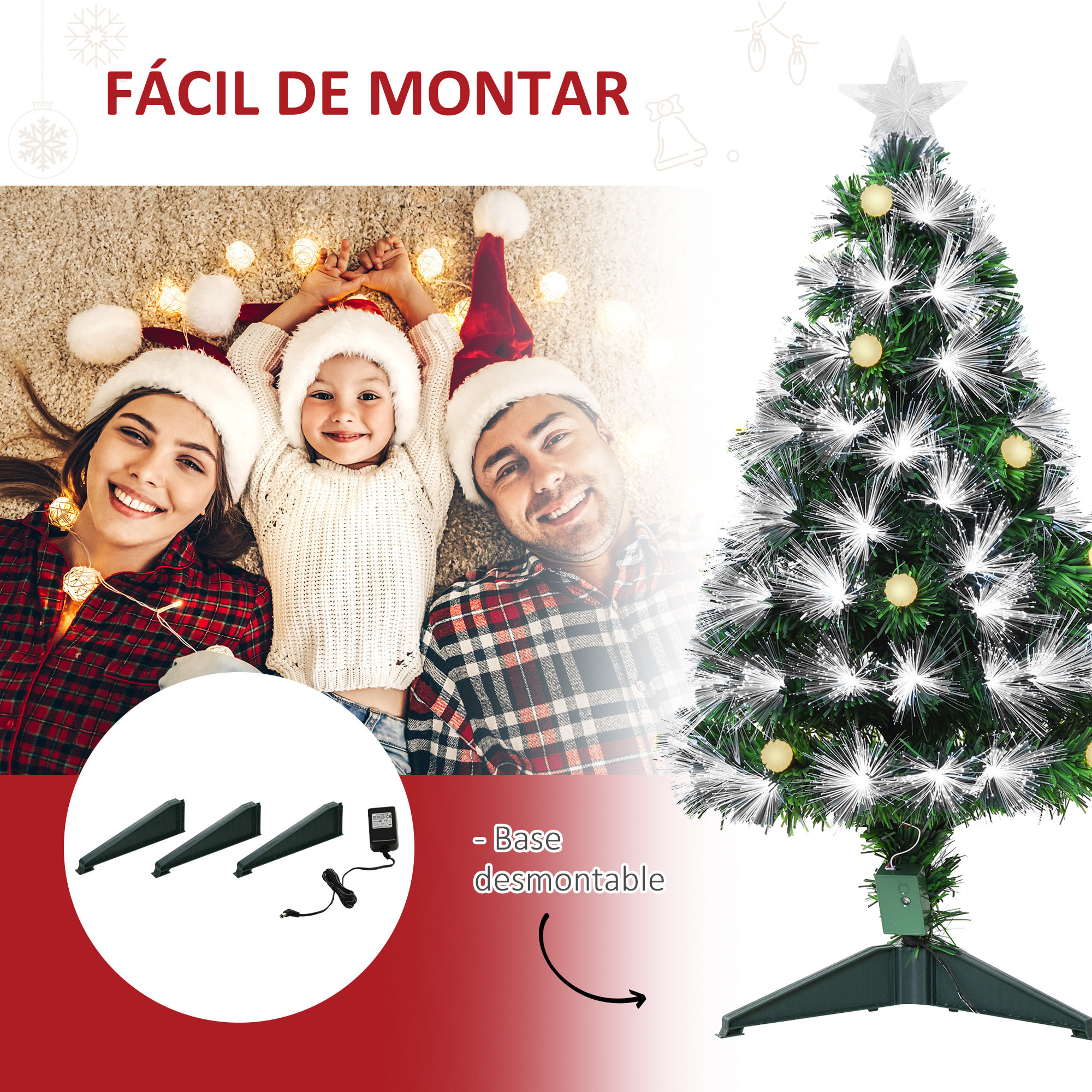 Árbol de Navidad 90 cm Árbol de Navidad con Fibra Ã“ptica Árbol de Navidad Artificial con 90 Luces LED y 90 Ramas para Interior Verde y Blanco