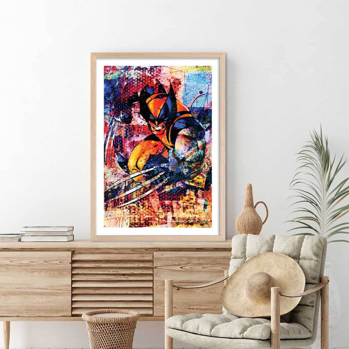 Affiche wolverine graffiti Affiche + cadre en bois - Chêne
