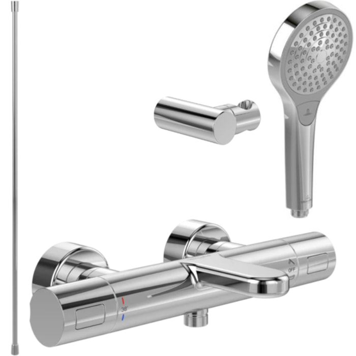 Pack mitigeur baignoire thermostatique Universal Taps & Fittings rond Chrome avec ensemble